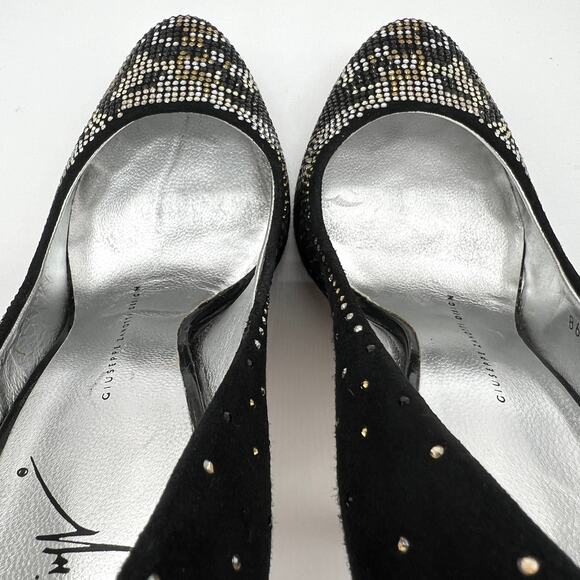 GIUSEPPE ZANOTTI Rhinestone Heels Womens 37 Black Scarpe Nero Strass Court Pump - Picture 12 of 12